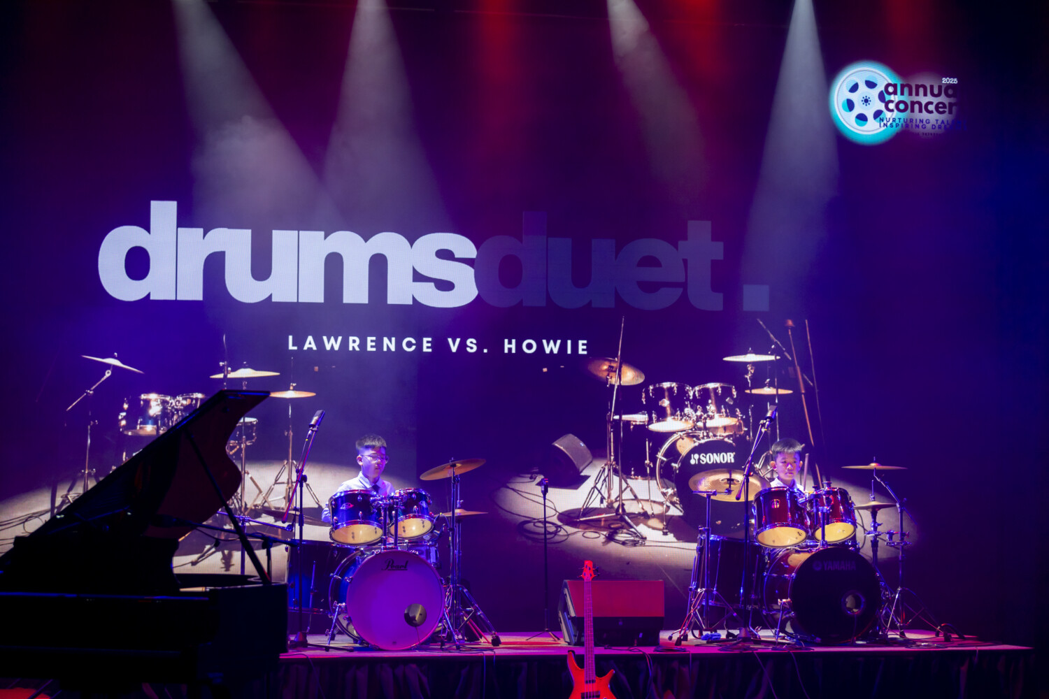 Drums students performing coordination with drums duet in Notes Studio Solaris Mont Kiara Annual Concert