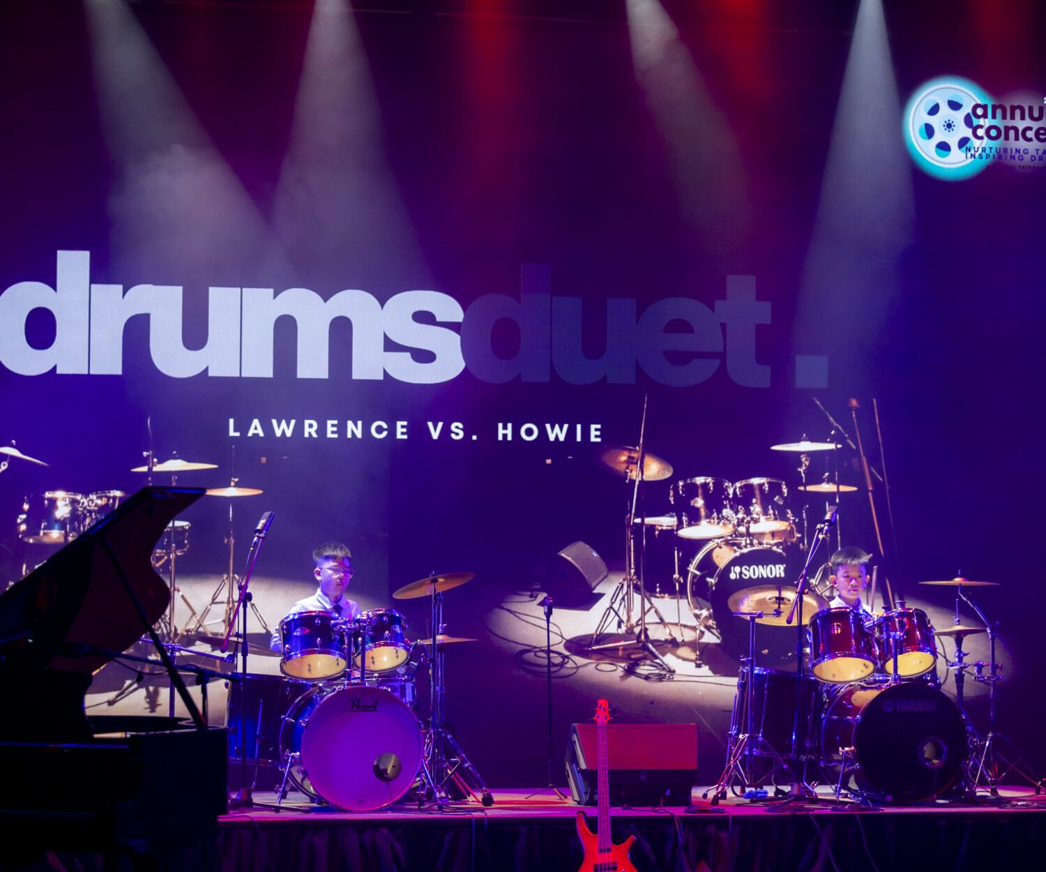 Drums students performing coordination with drums duet in Notes Studio Solaris Mont Kiara Annual Concert